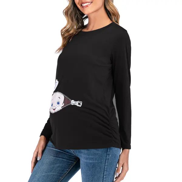 Maternity Crew Neck Long Sleeve Printed T-Shirt Only $29.70 - Lukalula.com 