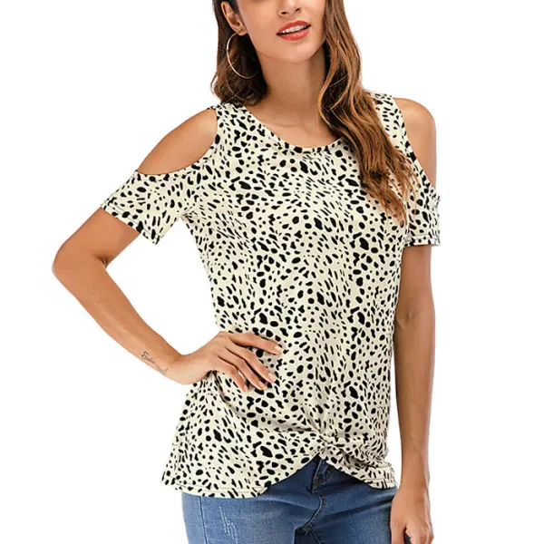 Maternity Leopard Camo Off Shoulder Short Sleeve T-Shirt Only $28.03 - Lukalula.com 