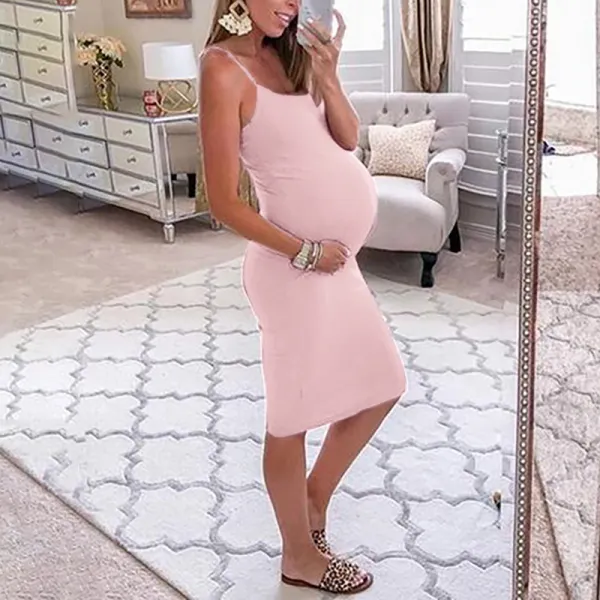 Maternity Sexy Solid Color Sling Dress - Lukalula.com 