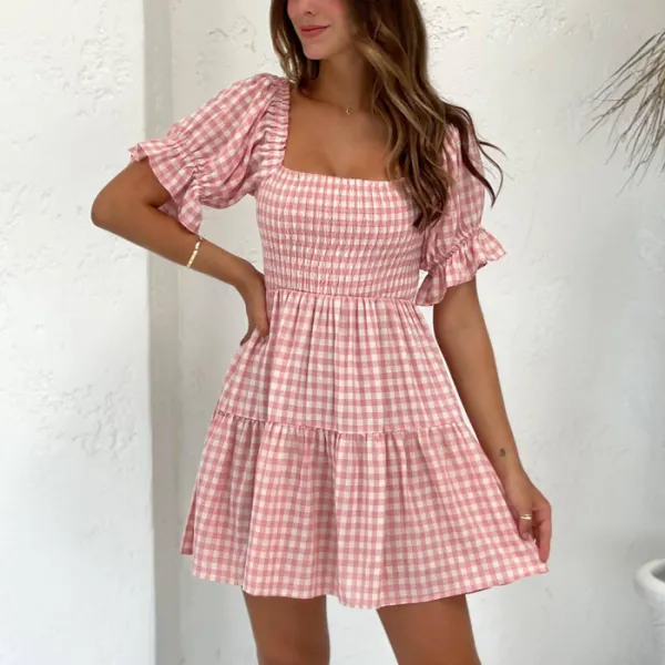 Maternity Check Pleated Casual Dress Only $53.05 - Lukalula.com 