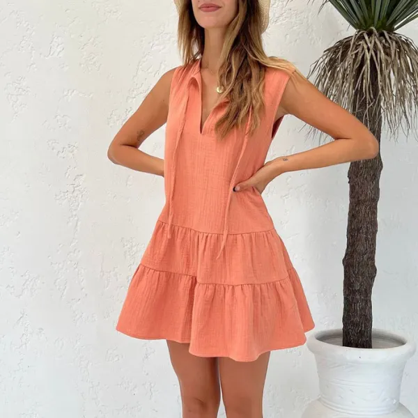 Maternity Solid Color V-Neck A-Line Dress - Lukalula.com 