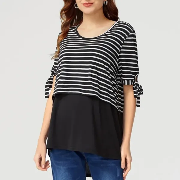 Maternity Crew Neck Cotton Short Sleeve Breastfeeding Top - Lukalula.com 