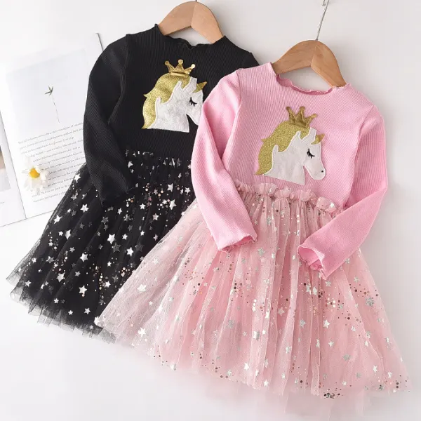 【18M-8Y】Girls Cartoon Printed Net Yarn Stitching Dress - Popopieshop.com 