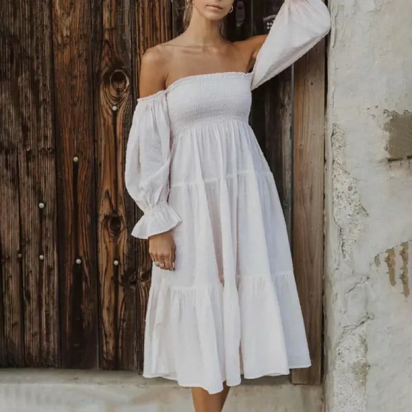 Maternity White Elasticated Bow Maxi Dress - Lukalula.com 