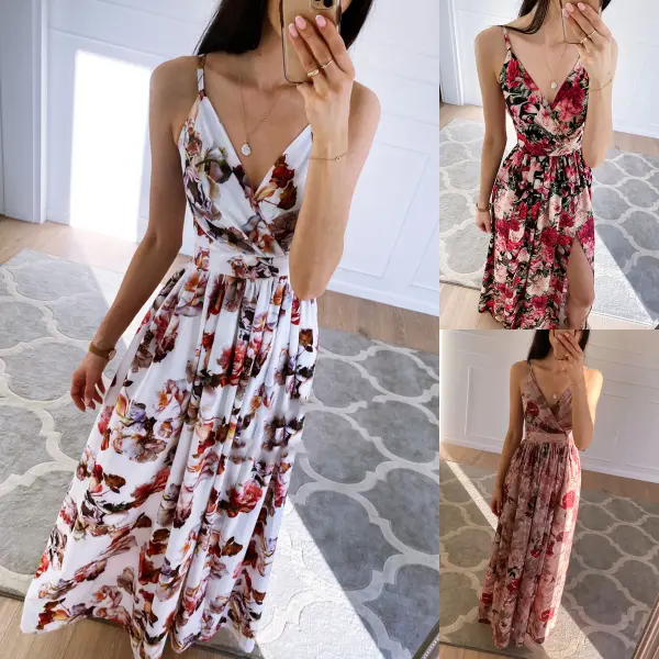 Maternity Sleeveless Elegant Print Long Skirt Vest Sling Maxi Dress - Lukalula.com 