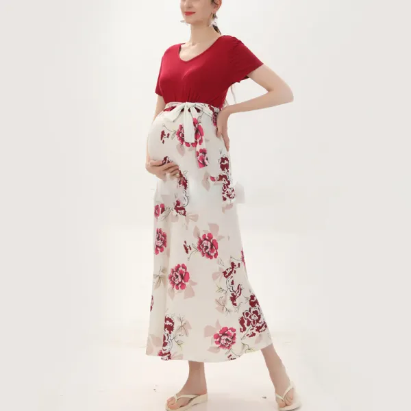 Maternity V-neck Floral Maxi Dress Only $35.89 - Lukalula.com 