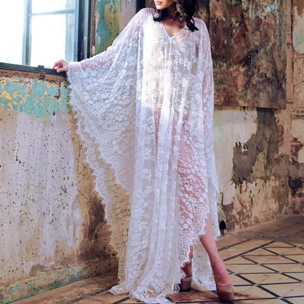 Maternity Sexy Lace V-Neck Perspective Photoshoot Dress Only $48.37 - Lukalula.com 