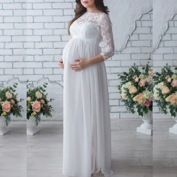 Maternity Lace Chiffon Long Sleeve Photoshoot Dress - Lukalula.com 