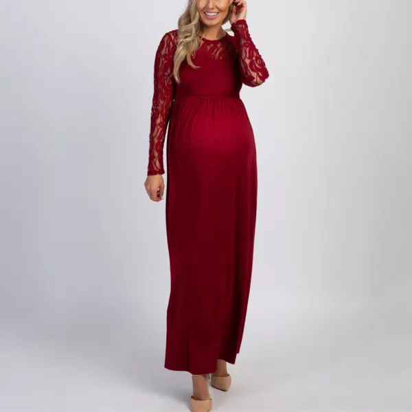 Maternity Lace And Knit Long Sleeve Dress - Lukalula.com 