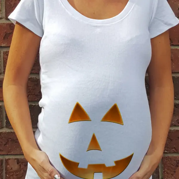 Maternity Halloween Themed Pumpkin Print Short Sleeve T-Shirt - Lukalula.com 