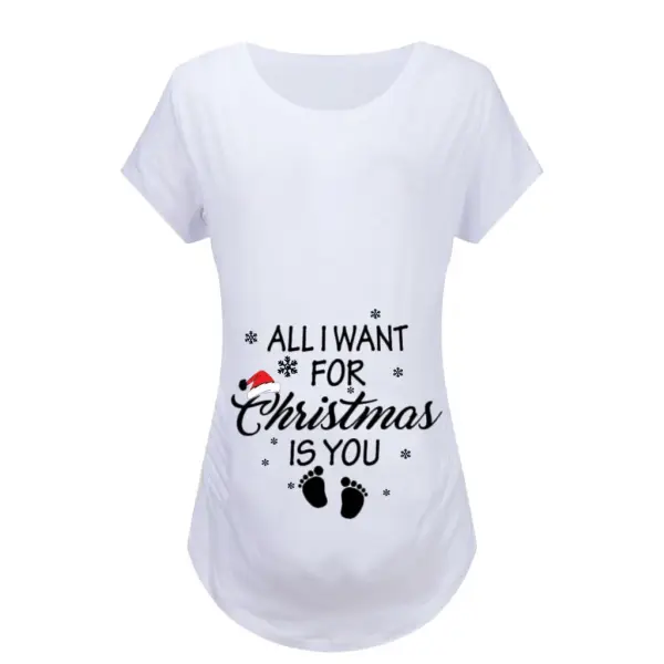 Maternity Funny Christmas Letters Print Crew Neck Plus Size Half Sleeve T-Shirt - Lukalula.com 
