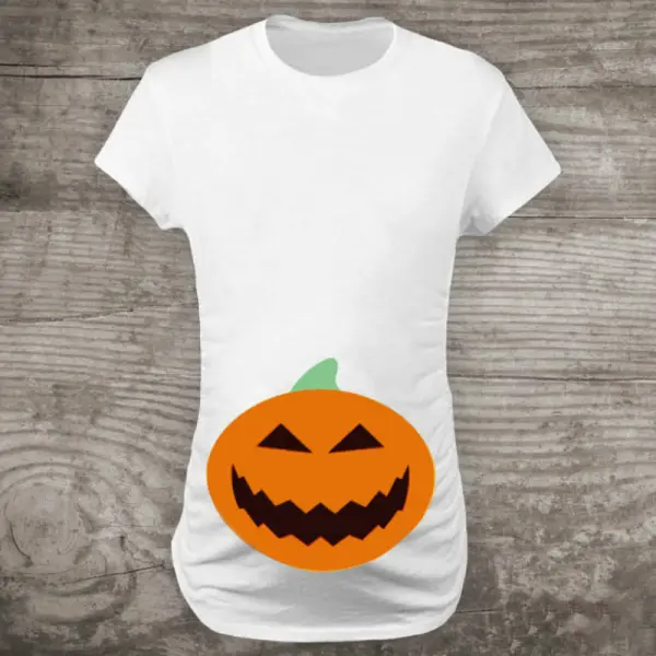 Maternity Halloween Pumpkin Print Loose Casual Short Sleeve T-Shirt - Lukalula.com 