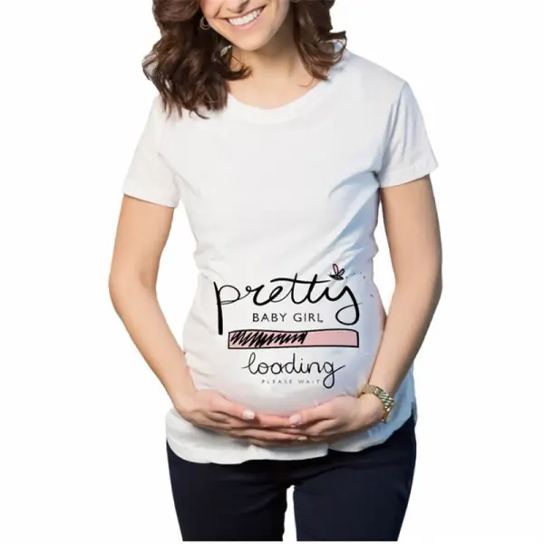 Maternity Letter Print Casual Temperament Fashion Short Sleeve T-Shirt - Lukalula.com 