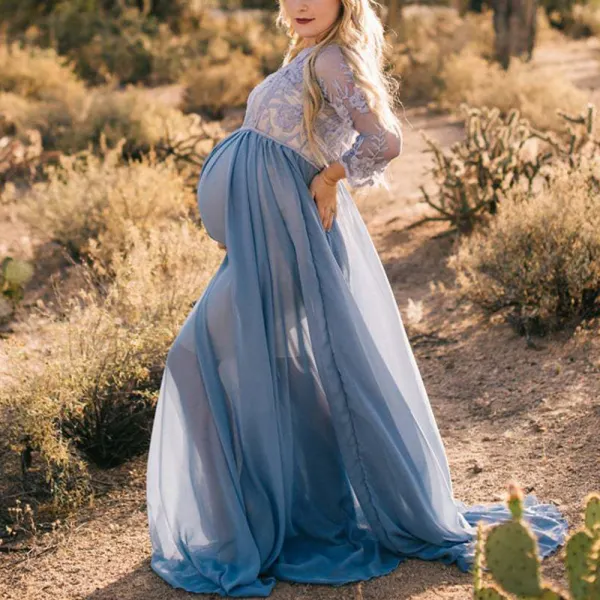 Maternity Lace Chiffon Photoshoot Dress - Lukalula.com 
