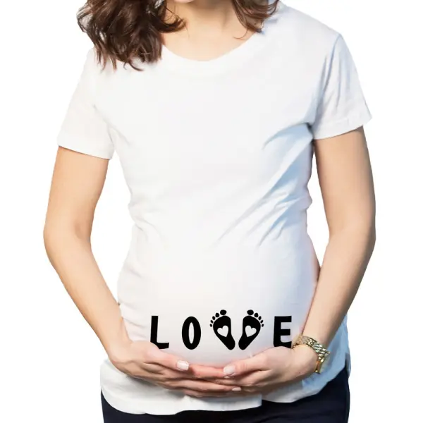 Maternity Letter Print Sleeve Loose T-Shirt - Lukalula.com 