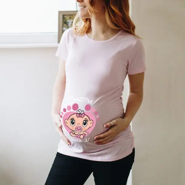 Maternity Cute Baby Print Short Sleeve Loose T-Shirt - Lukalula.com 