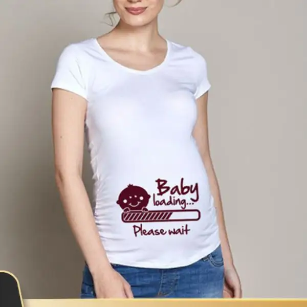 Maternity Baby Plus Size Printed Short Sleeve Loose T-Shirt - Lukalula.com 
