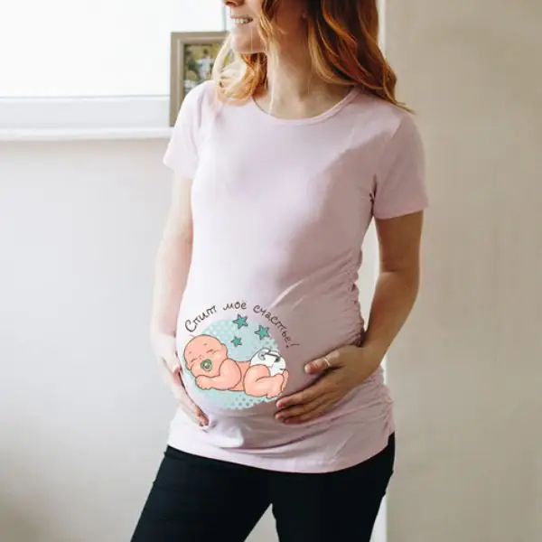 Maternity Cute Baby Print Short Sleeve Loose T-Shirt - Lukalula.com 