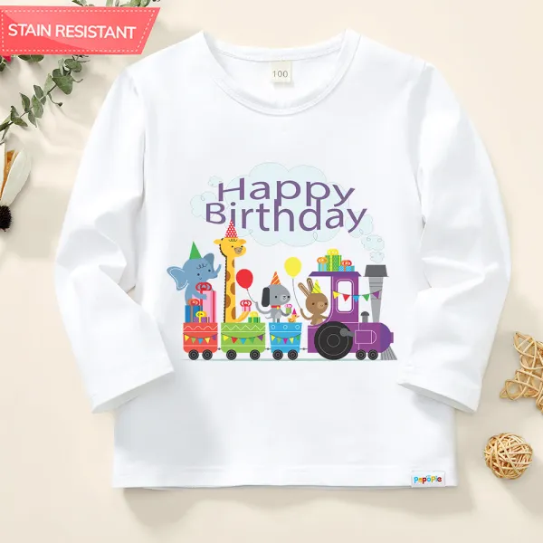 【12M-9Y】Toddler Kid Birthday Letters And Animals Print Cotton Stain Resistant White Long Sleeve T-shirt - Lukalula.com 