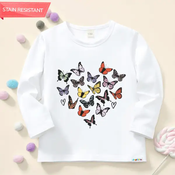 【12M-9Y】Girl Cotton Stain Resistant Christmas Butterfly Print Long Sleeve Tee - Lukalula.com 