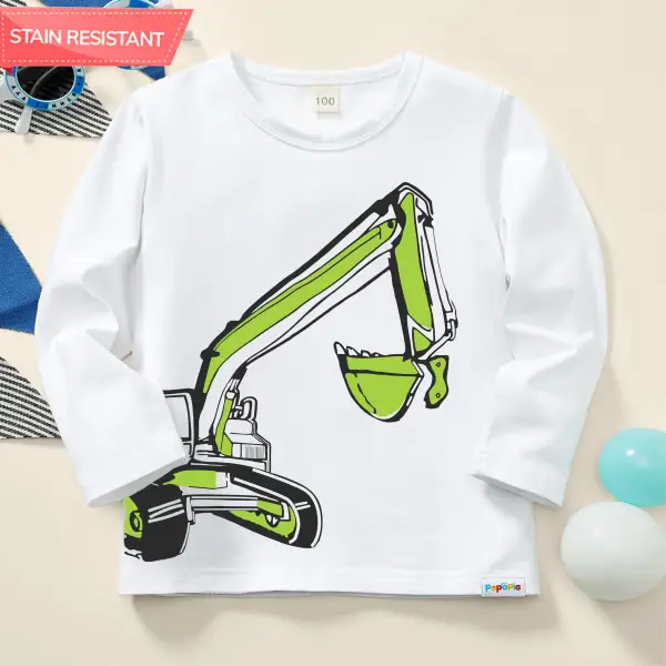 【12M-9Y】Boy Cotton Stain Resistant Christmas Excavator Print Long Sleeve Tee - Lukalula.com 