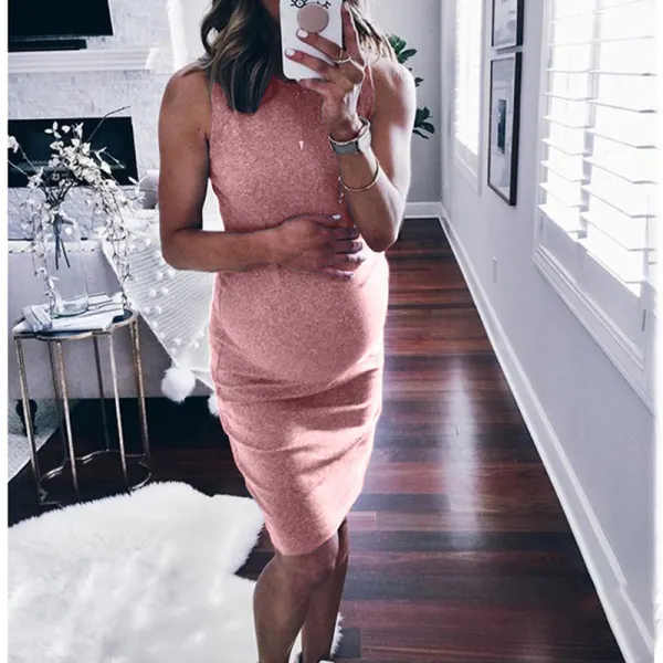 Maternity Solid Color Sleeveless Tight Sexy Dress - Lukalula.com 