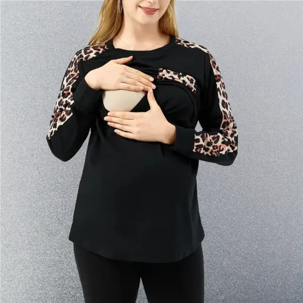 Maternity Black Leopard Long Sleeve T-Shirt - Lukalula.com 