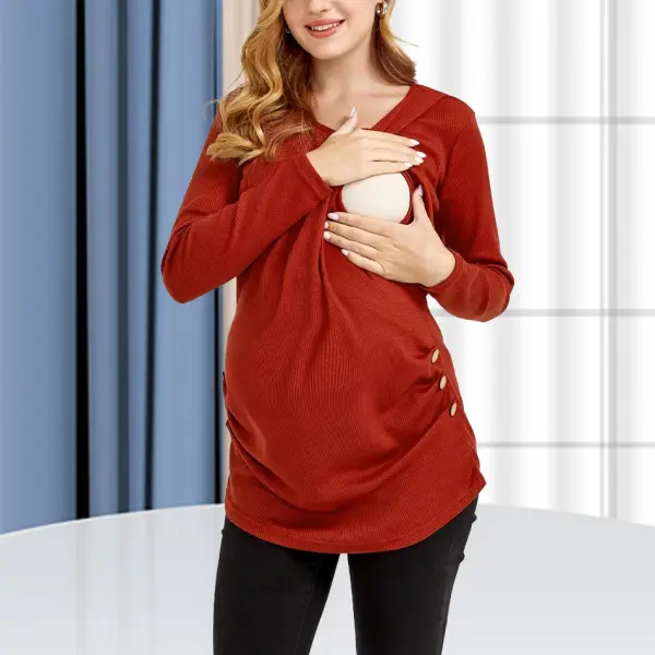 Maternity Burgundy Long Sleeve Sweaters - Lukalula.com 