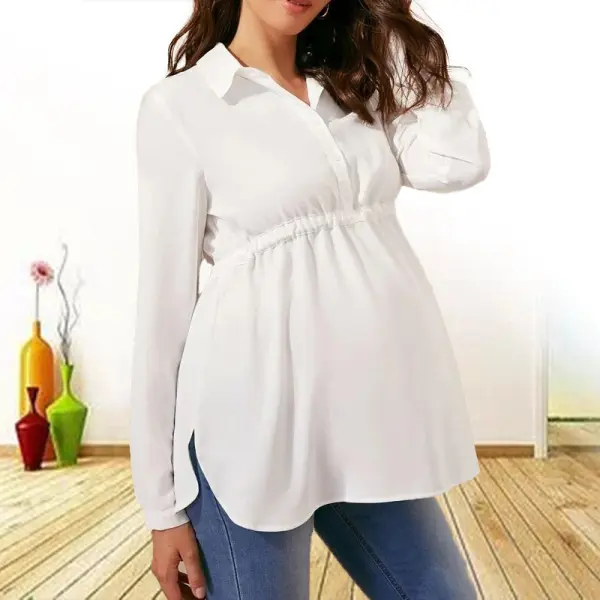 Maternity White Long Sleeve Shirt - Lukalula.com 