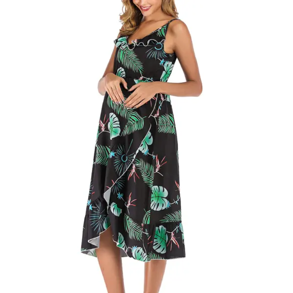 Ruffled Ink Deep V Sling Loose Print Loose Maternity Dress Only $47.03 - Lukalula.com 