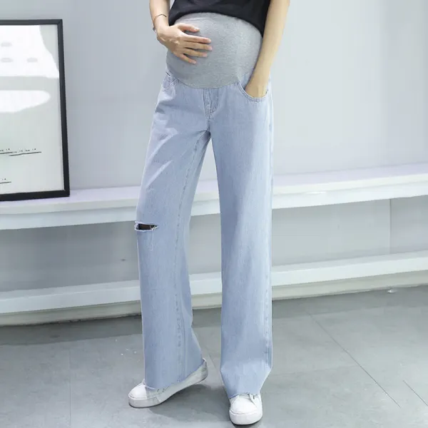 Maternity Casual Denim Wide-Leg Trousers Only $56.92 - Lukalula.com 