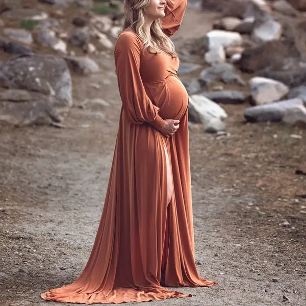 Maternity Elegant Long Sleeve Photoshoot Dress Only $69.83 - Lukalula.com 