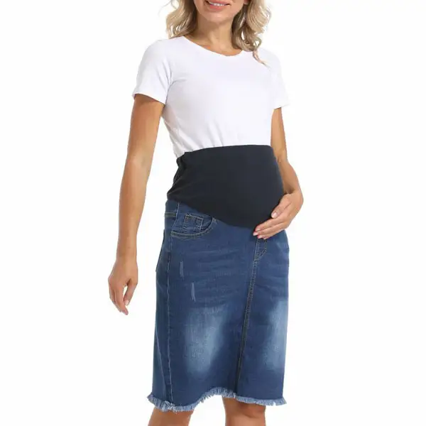 Maternity Loose Belly Support Denim Thin Large Size Short Skirt With Raw Edges - Lukalula.com 