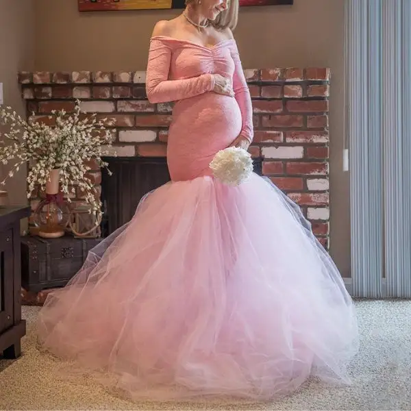 Maternity Pink Hip Cover Stretch Photoshoot Baby Shower Dress - Lukalula.com 
