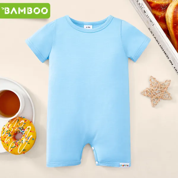 【0M-24M】Unisex Baby Onesies Soft Bamboo Antibacterial Solid Color Short Sleeve Romper - Popopieshop.com 