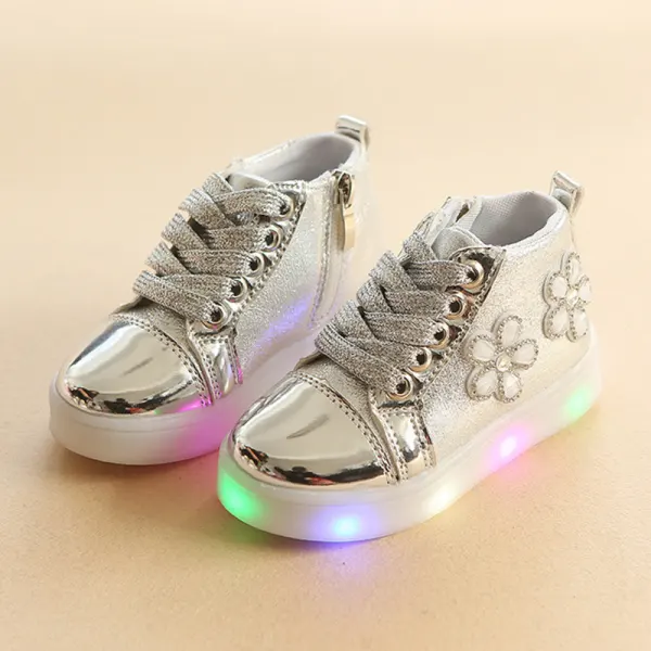 Girls LED Lights Lace Up Sneakers - Lukalula.com 