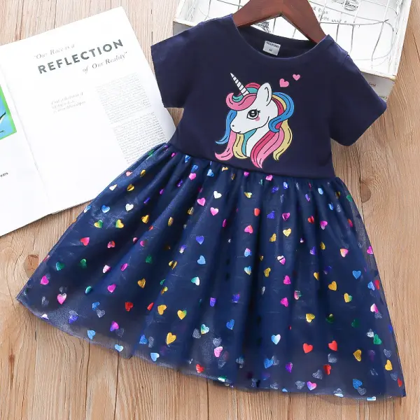 【18M-7Y】Girls Unicorn Print Mesh Dress Only $19.27 - Lukalula.com 