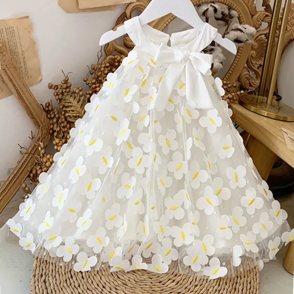 【2Y-9Y】Girls White Butterfly Embroidered Sleeveless Dress - Lukalula.com 