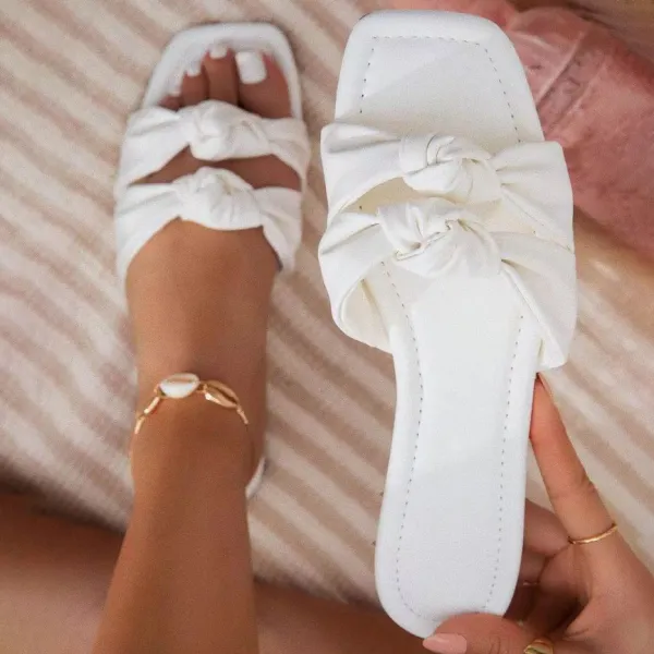 Maternity Fashion Bow Flat Slippers Sandals - Lukalula.com 