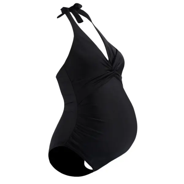 Maternity Solid Color V-neck One-piece Swimsuit - Lukalula.com 