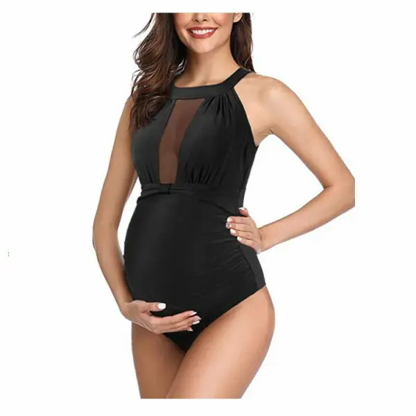 Maternity Black Backless One-piece Swimsuit - Lukalula.com 