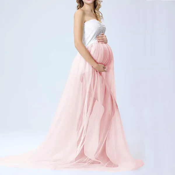 Maternity Tube Lace Dress Mesh Photoshoot Maxi Dress - Lukalula.com 