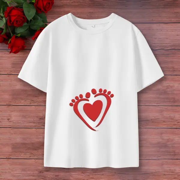 Maternity Cotton Stain Resistant Cute Baby Footprints Print Short Sleeve T-shirt - Popopieshop.com 