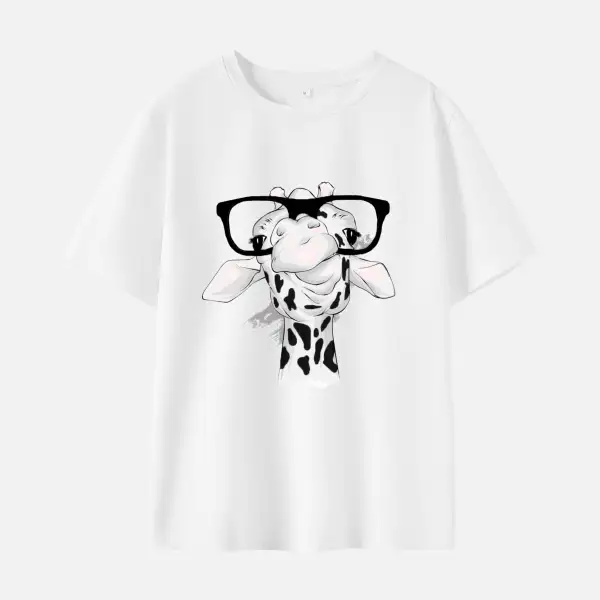 Maternity Giraffe Print Cotton Stain Resistant Short Sleeve T-shirt - Lukalula.com 