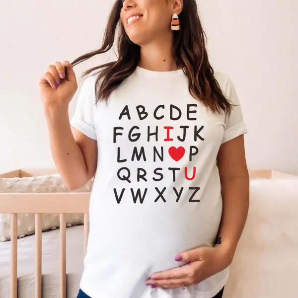 Maternity Cotton Stain Resistant Letters Print Short Sleeve Tee Only $23.79 - Lukalula.com 