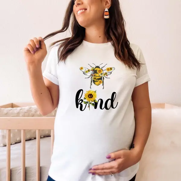 Maternity Cotton Stain Resistant Bee Print Short Sleeve Tee - Lukalula.com 