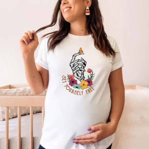 Maternity Cotton Stain Resistant Cartoon Print Short Sleeve Tee - Lukalula.com 