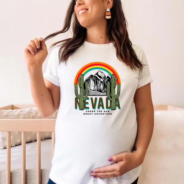 Maternity Cotton Stain Resistant Cactus Print Short Sleeve Tee Only $23.79 - Lukalula.com 