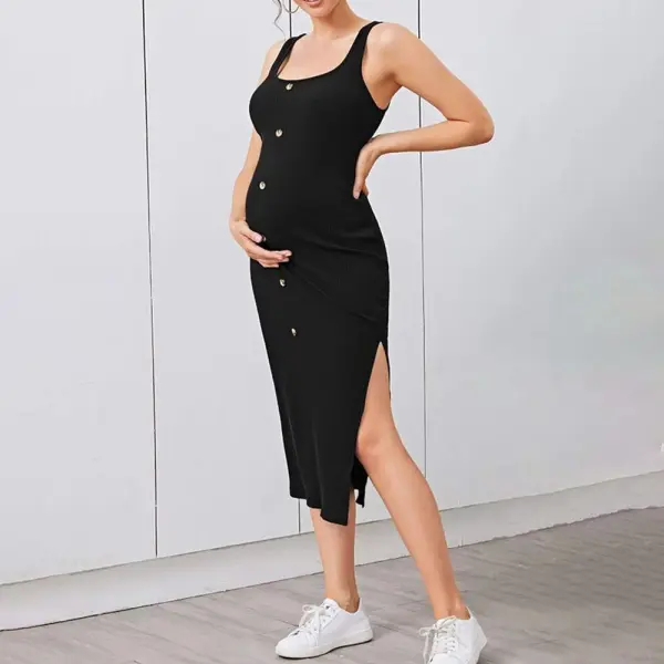 Maternity Solid Color Sleeveless Dress - Lukalula.com 