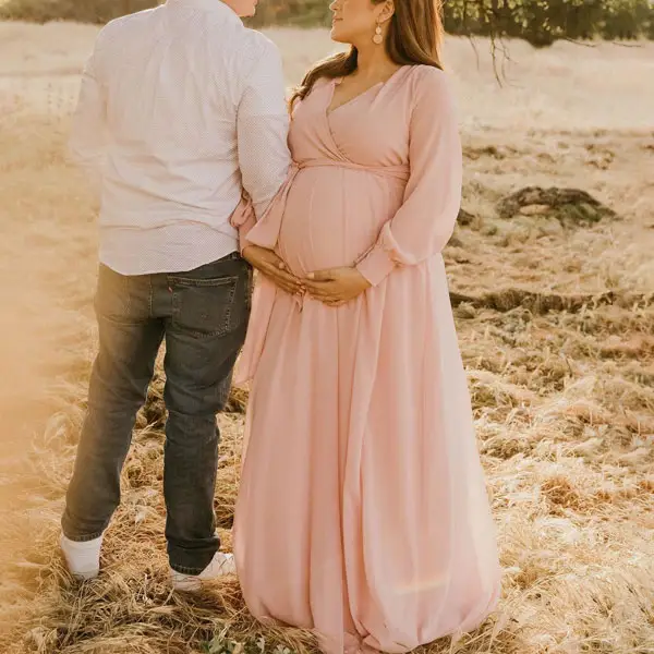Maternity Long Sleeve V-neck Photoshoot Dress - Lukalula.com 